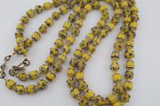 Antique Venetian Style Yellow Skunk &amp; Trade Glass Beads Necklace