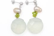 Prasiolite, Peridot &amp; Pearl Sterling Silver Earrings