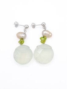 Prasiolite, Peridot & Pearl Sterling Silver Earrings