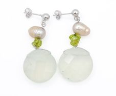 Prasiolite, Peridot & Pearl Sterling Silver Earrings