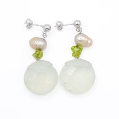 Prasiolite, Peridot & Pearl Sterling Silver Earrings