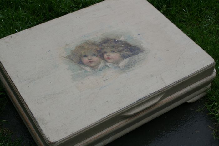 Vintage Wooden Box 16" x 13" H-3,5"