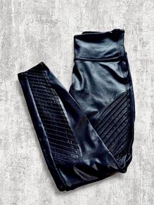 High Waist Biker Spanx Sculpting Fit Size S Black Leather Look Panel Leggings