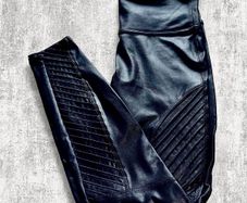 High Waist Biker Spanx Sculpting Fit Size S Black Leather Look Panel Leggings