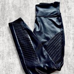 High Waist Biker Spanx Sculpting Fit Size S Black Leather Look Panel Leggings