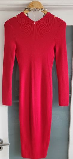 KAREN MILLEN Red Ribbed Knit Silver Studded Midi Sz M (Fit 8-10UK) - Rrp 165 (New)