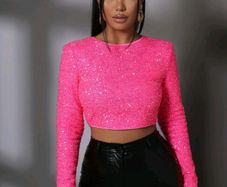 Barbie style pink top zip cequines fits X's s new