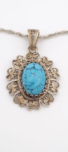 925 vintage sterling silver necklace and 800 silver turquoise pendant