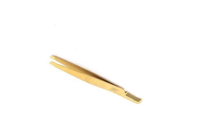 Professional Eyebrow Tweezers with Comb ingrown Hair Plucker Eyelashes Extension Placer Slanted tip Depletion Tool Plucking Tweezers Personal Grooming Instruments Stainless Steel from Real Edge (Gold)