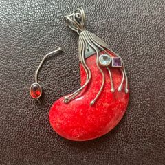 Chunky Sterling Silver Red Wood Pendant broken piece included