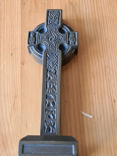 Mcharp Celtic  Cross Plus 2 E P N.s Candlesticks  With Barley Twiist Stems & Bevelled Base.