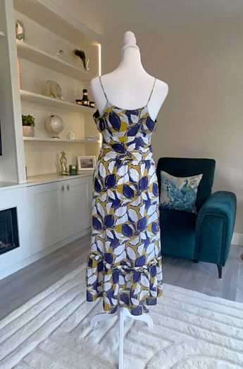 Whistles Ladies Dress in Navy, Yellow, and White with Thin Straps Size: UK 10 / EU 38