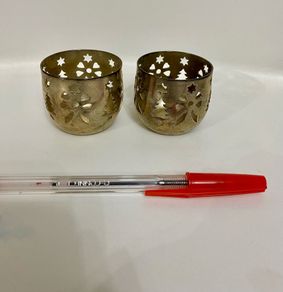 Gold Colored Metal Christmas Holiday Candle Holder
