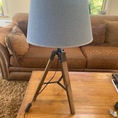 Wooden Tripod Table Lamps x 2