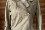 Kookai women leather cream jacket biker 3/4 length sleeves size 12