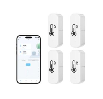 GAOEEIN Smart WiFi Thermometer Hygrometer, Wireless Indoor Outdoor Temperature and Humidity Sensor with Remote App Notification Alarm with Alexa Google Home (4 Pack)