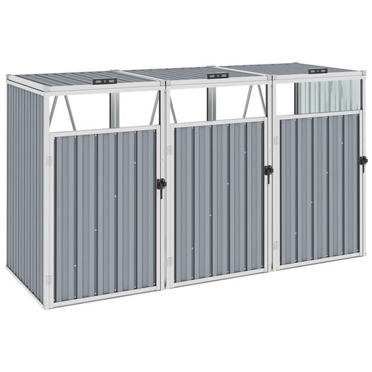 Triple Garbage Bin Shed Grey 213x81x121 cm Steel