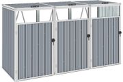Triple Garbage Bin Shed Grey 213x81x121 cm Steel