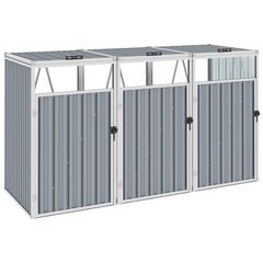 Triple Garbage Bin Shed Grey 213x81x121 cm Steel