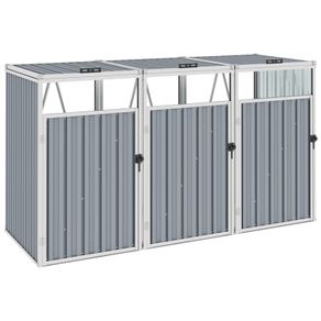 Triple Garbage Bin Shed Grey 213x81x121 cm Steel