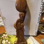 Vintage wall hanging wood carved  of Trip person carry water pot. Image 9