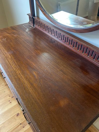 Vintage Solid Hardwood Dressing Table with Oval Mirror