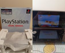 PS1 console boxed + original 3DS console (both partially faulty)