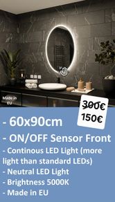 LED Bathroom Mirror Oval 60x90cm Sensor Vanity Ensuite Makeup Cosmetic Bright Light