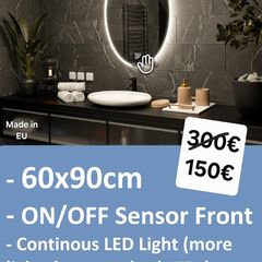 LED Bathroom Mirror Oval 60x90cm Sensor Vanity Ensuite Makeup Cosmetic Bright Light