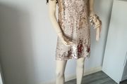 Gold Zara dress size S (10-12) with matching heels and jewellery