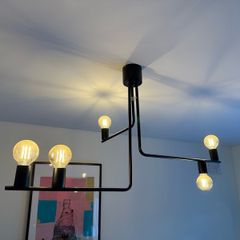 Modern Black 5-Light Industrial Ceiling Pendant - Vintage LED Bulbs