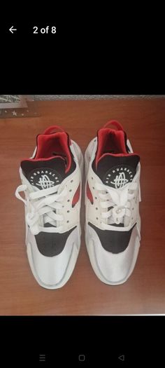 Nike Huarache trainers size 4.5, white black and red