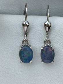 Sterling silver 925  Boulder Opal Triplet Earrings in Platinum Plated Sterling Silver