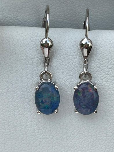 Sterling silver 925  Boulder Opal Triplet Earrings in Platinum Plated Sterling Silver