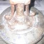 Very elegant Late 19th early 20th Century French Bronze effect Lamp, featuring Cherubs and well cast Floral Motifs on a Marble Base Image 10