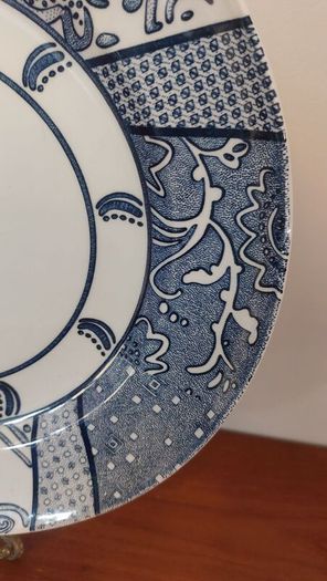 Fabulous & Unusual Large Blue and White 12.5" Charger or Display Plate by Wood & Sons in the Aesthetic Movement Inspired "Arabesque" Pattern