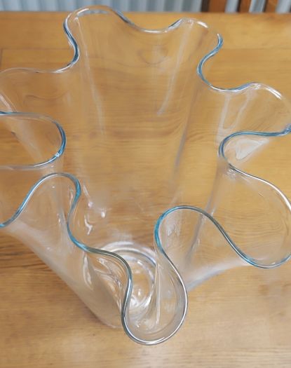 Vintage Hand Blown Clear Crystal Stretched Art Glass Vase, Made in Poland