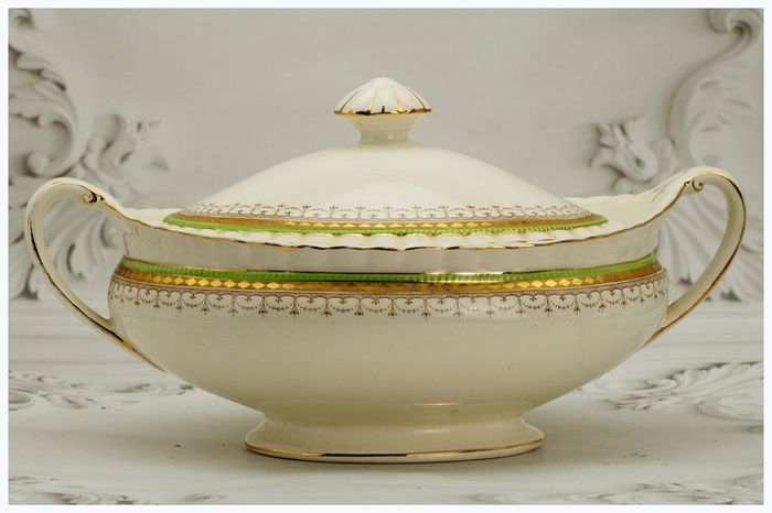 J&g Meakin Sol Ware tureen Ironstone Covered Vegetable Tureen Green White & Gold