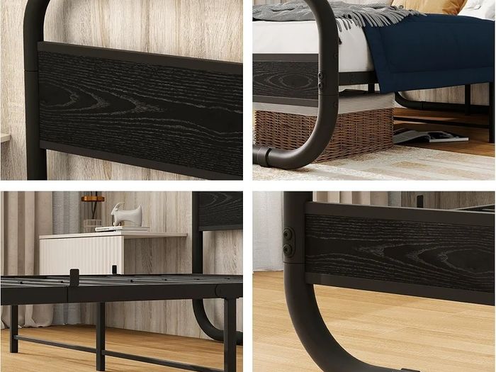 4ft6 Double Bed Frame with Headboard,Bed Base,Black Metal Platform Bed Frame with Mattress Base,Metal Slat Support,Underbed storage,for Bedroom