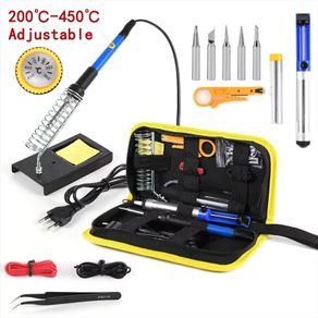 15pcs Kit 220V 60W Soldering Iron Kit 450C Adjustable Temperature Welding Tool Set With Solder Sucker Tin Wire