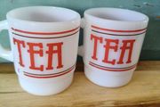 2 x Vintage Milk Glass Tea Cups