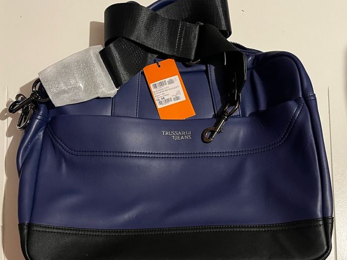 Trussardi Jeans leather business Brief Case laptop shoulder travel Bag brand new with tag
