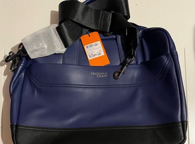 Trussardi Jeans leather business Brief Case laptop shoulder travel Bag brand new with tag