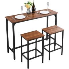 3PCS 1193.8mm Bars Tables Set, Bar Tables and Chair Set with Rounded Edge Design, Rectangular Pub Table with Two Stools for Office Desk, Breakfast Corner, Mini Bars, Rustic Brown