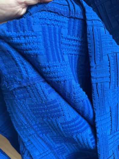 Vanilia knee length blue textured dress with long sleeves, size 38 (10-12)