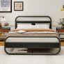 King Size Bed Frame Metal Platform Bed Frame with Wood Headboard Image 9