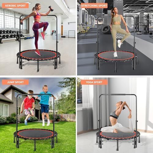 ound Trampoline 40"/48" Foldable Easy-To-Install Trampoline for Adults,With 4-Position Adjustable Handrails Trampoline,Suitable for Indoor Outdoor Body Exercises, Fitness Max Load 400lbs/450lbs