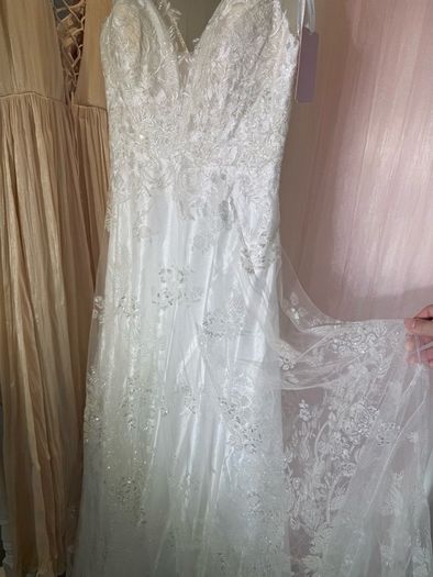 French Inspired V Neck Lace Embroidered A Line Bridal Gown