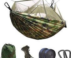 NEW SALE | Camping Hammock with Mosquito Net - Ultra Lightweight Durable Double/Single Travel Hammock 210T Parachute Nylon with Tree Straps 660lbs Capacity for Garden Camping Backpacking