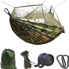 NEW SALE | Camping Hammock with Mosquito Net - Ultra Lightweight Durable Double/Single Travel Hammock 210T Parachute Nylon with Tree Straps 660lbs Capacity for Garden Camping Backpacking